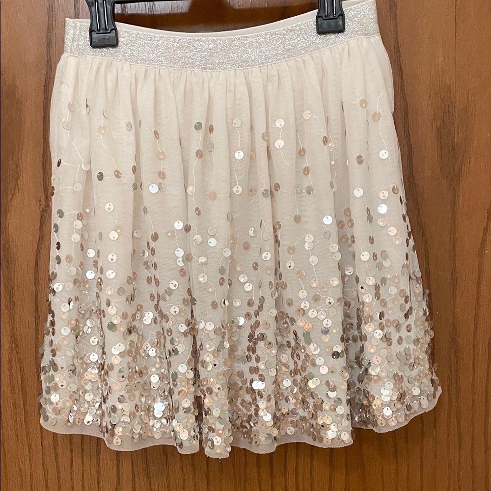 Cat & Jack UEC Girls Sz Large (10/12)  Cream Silver Lined Sequin Skirt - Picture 5 of 7